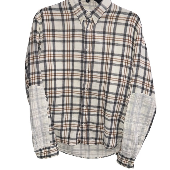 Billy Reid Men’s Slim Plaid Shirt in Cream and Tan Button Down Size Medium - Picture 2 of 6